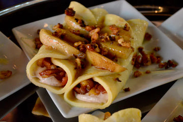 Apple Bacon Crepes with Candied Walnuts