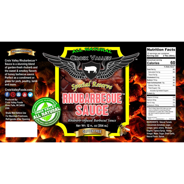 Croix Valley Rhubarbecue™ Sauce Rhubarb BBQ Sauce Label