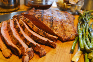 Grilled Flank Steak with Mushrooms, Onions and Grilled Asparagus