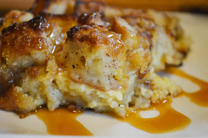 Cast Iron Bread Pudding with Maple Bourbon Glaze