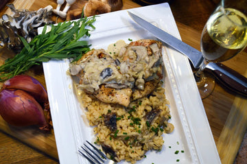 Grilled Champagne Chicken with Smoked Wild Mushroom Risotto