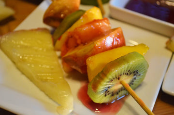 Red Wine Glazed Grilled Fruit Kebabs with Manchego Cheese