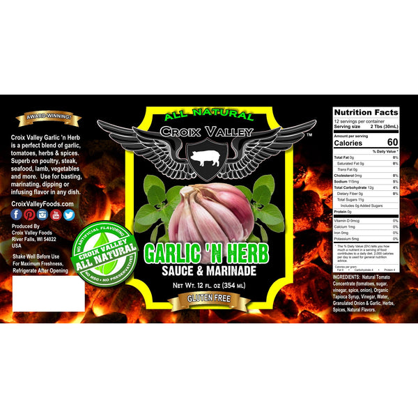 Croix Valley Garlic 'n Herb Sauce & Marinade Label